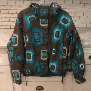 Roxy Jacket Womens XS Blue Brown Full Zip Hooded Coat Ski Snowboard Mod Hipster